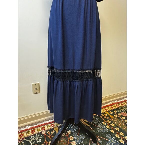 ALICE+OLIVIA Mitsy Off-The-Shoulder Maxi Dress, Navy/Black, Sz 2 - Picture 6 of 15